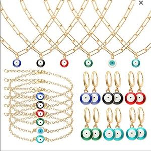 Evil eye chain link necklace, bracelet and earrings set